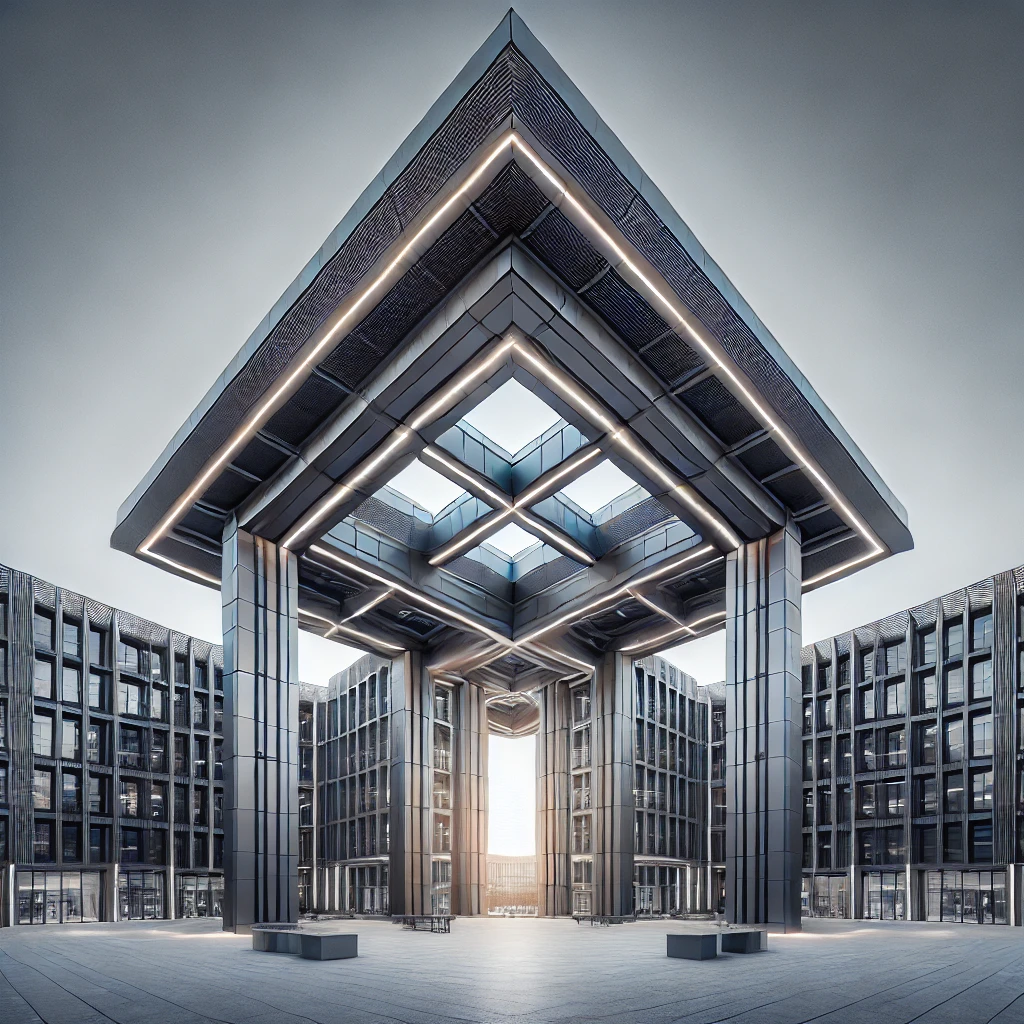 DALL·E-2024-12-28-03.01.11-A-symmetrical-square-view-of-a-modern-steel-structure-in-Ankara-Turkey-featuring-sleek-and-innovative-architectural-lines.-The-image-highlights-the-